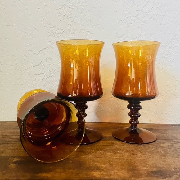Set of 3 Colony Richmond Amber Gold Orange Cordial Glasses Water Goblets VTG - Picture 7 of 7